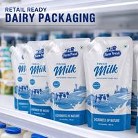 Pochettes personnalisées en plastique avec bec verseur pour lait, sachets souples en aluminium pour liquides laitiers avec buse, pour lait frais et yaourt, 250 ml, 500 ml