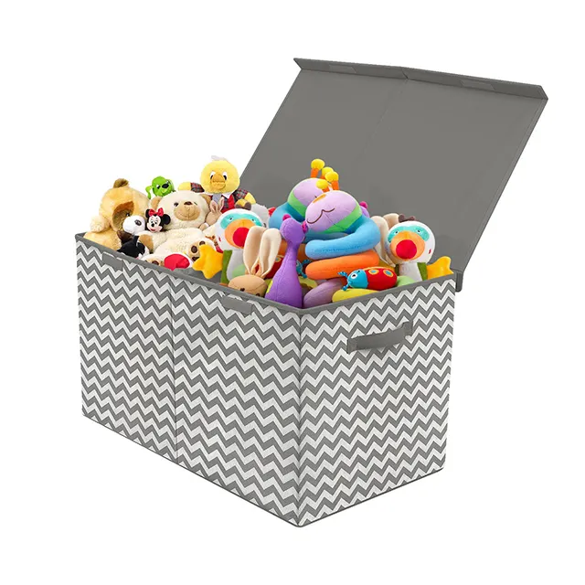 フリップトップ蓋付き大型おもちゃ箱チェスト収納折りたたみ式キッズ収納ボックスおもちゃプレイルーム用コンテナビン