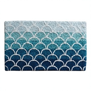 Modern Geometric Chenille Cotton <b>Bath</b> <b>Mat</b> Rectangle Blue Floral Pattern <b>Absorbent</b> Woven Eco-Friendly American Style - Product Image 1