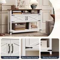 Console blanche style ferme avec portes coulissantes, 2 armoires de rangement, pour entrée et couloir, rustique, direct usine