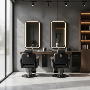 Miroir de Salon Commercial Polyvalent Style Moderne Vintage avec Lavabo pour Coiffure, Noir Gris Bois, Modèle 506, pour Centres Commerciaux, Restaurants, Hôtels, Salles de Sport, Appartements - Product Image 3