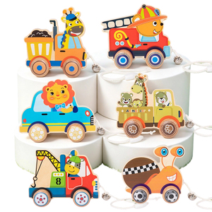 Juguete de arrastre de animales de madera Montessori, andador para bebés, coche de arrastre educativo temprano para niños pequeños, compañero de paseo para niños pequeños - Product Image 1