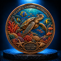 Pièce de monnaie commémorative en cuivre pur 999 de 1 once avec relief 3D, 2026, motif tortue de mer, récif corallien océanique coloré, pièce de collection souvenir, pièce de défi