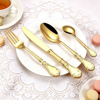 Ensemble de couverts de luxe en acier inoxydable 18/10 de haute qualité, manche sculpté rétro européen, couteau à steak, fourchette, cuillère à dessert, cuillère à café