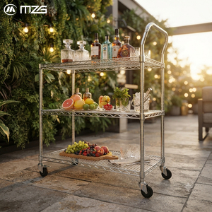 รถเข็นบริการแบบมีล้อเคลือบโครเมียมสำหรับงานหนัก ยี่ห้อ MZG ผลิตจากโลหะ เหมาะสำหรับร้านอาหาร โรงแรม บริการจัดเลี้ยง และครัว - Product Image 1