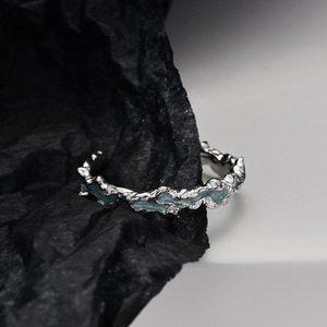 Mint Blue S925 Sterling Silver Clear Cool Girls' Jewellery Ice Lake Series Frosted Texture Drip Ring pour les mariages et les fêtes - Product Image 4