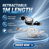 Cable de Carga Rápida Portátil 5V/2A con Múltiples Interfaces, Cable de Sincronización de Datos Retráctil 4 en 1, Cable de Carga USB Múltiple
