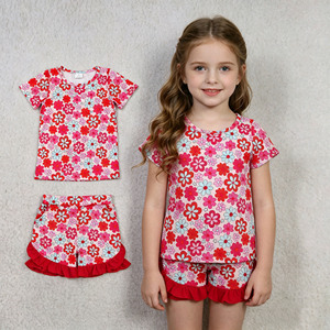 Ensembles 2 Pièces T-shirt et Short Imprimé Floral Nœuds Décontractés pour Filles – Vêtements Mignons pour Bébés Filles en Gros – Prêts à Expédier (RTS) - Product Image 4