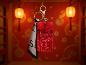 Llavero de malla 3D con patrón de cruz de diamantes de imitación rojos, parte trasera plana, termoadhesivo, accesorio para bolso - Product Image 2