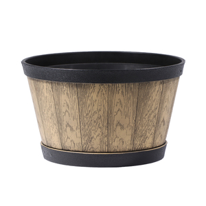 Maceta de plástico <span class=keywords><strong>con</strong></span> diseño de <span class=keywords><strong>madera</strong></span> para jardín, cubo decorativo para interior, estilo rústico, macetero de barril de vino, hecho de fábrica - Product Image 3