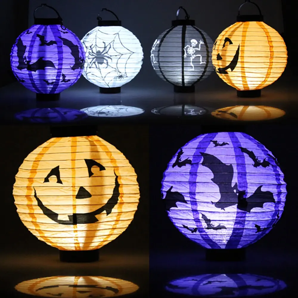 LUCKY Wholesale Halloween Decorations Paper Lanterns LED Light Hanging Lantern Purple Bat Indoor Halloween Party Supplies