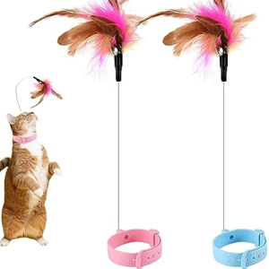 Cat Collar Toy Attached, Silicone Teasing Wand Adjustable Cat Feather Collar Toys with <b>Bell</b> Cat Interactive Teaser Toys - Product Image 1