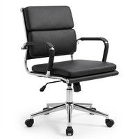 Chaise de bureau moderne pour cadre dirigeant, dossier mi-hauteur, rembourrée en cuir, avec hauteur réglable et structure en aluminium poli côtelé
