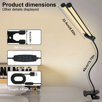 Lampe de bureau LED moderne en ABS à clipser, 3 modes de couleur, 10 niveaux de luminosité, protection oculaire, lampe de lecture flexible avec pince