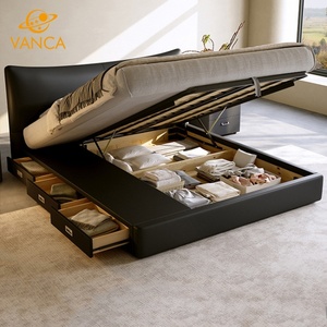 Современная Роскошная бархатная платформа, деревянные кровати с обивкой, двойная кровать размера «Super king-Size» с отделением для хранения - Product Image 1