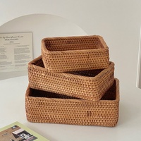 Boîte de rangement rectangulaire en rotin tressé semi-artisanale, organiseur de cosmétiques, panier de rangement pour table basse