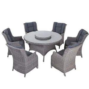 Joyeleisure 6 Seats Alu Rattan Garden Table and Chair Outdoor Dining Set Furniture with Lazy Susan
