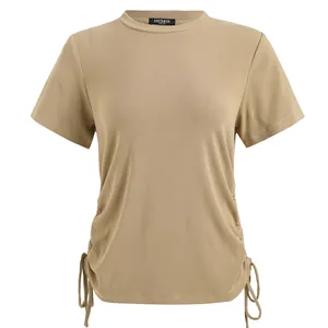 crop top ribbe shirt 2*2 ribbed Slit t shirt female design sense niche irregular summer new half sleeve T-shirt slim