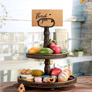 Plateaux décoratifs à 2 niveaux en bois Vino pour la maison et les restaurants, présentoir de buffet, finition peinte, sans danger pour les aliments, pour comptoir - Product Image 1