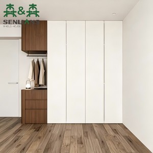 Armario Moderno Minimalista <span class=keywords><strong>de</strong></span> Piso a Techo con Puertas Corredizas Empotradas, Barra <span class=keywords><strong>de</strong></span> Colgar Abierta, Tres Cajones y Armario Superior - Product Image 3