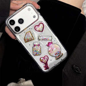 Coque de téléphone portable Bling Diamant Pailleté Love pour iPhone 17 Air 16 15 14 Pro Max, avec motif Château, Fleur en Résine, DIY, Anneau de Clé et Étoile, Coque Arrière - Product Image 6