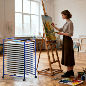 カスタムメタルブルーアート染色ラック、家庭用、トレーニングスクール用のキャスター付き塗装保管ホルダー - Product Image 3