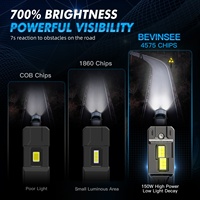 Bombillas LED para Faros Delanteros Bevinsee V55 de Alta Potencia, Sin Errores, 150 W, 6000 K, Blanco, 28000 lm, H4, H7, H11/H8/H9, 9005, 9006, 9012