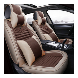 9-Piece PU Leather & Linen Car Seat Covers Full Set - Universal Luxury