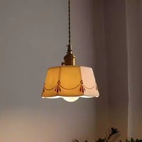 Suspension à LED en céramique imprimée émaillée en cuivre rétro de style japonais 3000K lumière chaude hauteur réglable pour l'éclairage de la chambre à coucher