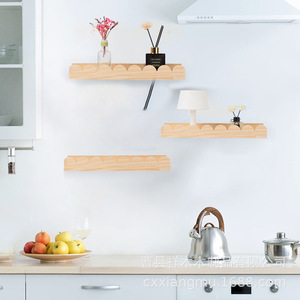 <b>Wall</b> <b>Mounted</b> Wooden <b>Shelf</b> Natural Color Rectangle Easy Cleaning For Home Kitchen Bedroom Storage Display Rack - Product Image 1