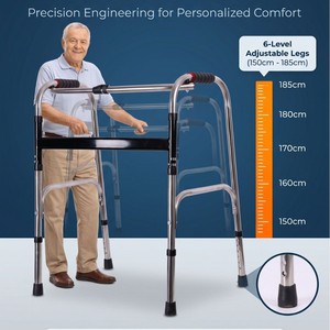 Hengshunhe <b>Walker</b> Stainless Steel Four-Legged Mobility Aid For <b>Elderly</b> And Disabled With Non-Slip Feet And Ergonomic Handles - Product Image 2