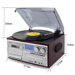 Retro vinil çok fonksiyonlu kayıt oyuncu Turntable 3-Speed fonograf oyuncuları AM/FM radyo CD/kaset