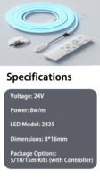 Tira de Luces LED de Bajo Voltaje de 24 V, Color Azul Hielo, Regulable, con Efecto de Flujo de Agua, con Controlador Inteligente