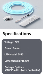 Tira de Luces LED de Bajo Voltaje de 24 V, Color Azul Hielo, Regulable, con Efecto de Flujo de Agua, con Controlador Inteligente - Product Image 6