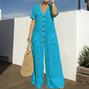<span class=keywords><strong>Tuta</strong></span> da <span class=keywords><strong>Donna</strong></span> Taglie Forti di Alta Qualità, Casual, Larga, <span class=keywords><strong>Oversize</strong></span>, Nuova Collezione Estiva con Bottoni e Scollo a V - Product Image 3