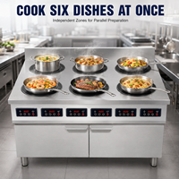 Cuisinière à induction multi-brûleurs 380V en acier inoxydable, cuisinière électrique sur pied pour restaurant et cuisine