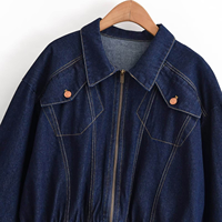 KAR&OT ZA Blouson Bomber en Jean Lavable pour Femme, Nouvelle Collection Printemps 2026, Col Français Vintage, Manches Longues, Ourlet Élastique 7223029