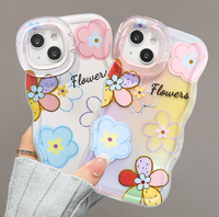 Housse de téléphone portable en TPU pour Iphone X Xr Xs 11 12 13 14 15 16 Pro 17 Creative Flower Print Invisible Double Holder Wave Edge