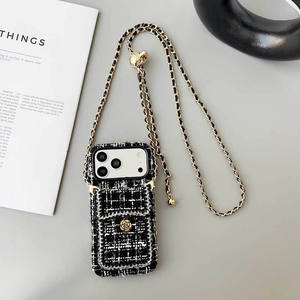 Nouvelle coque de protection européenne en laine de camélia avec sangle, compatible iPhone 17/16/15 Pro <span class=keywords><strong>Max</strong></span>, boule dorée réglable, clip, antichoc - Product Image 1
