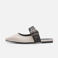 Mules plates pour femmes, à bout pointu et ouvert, avec boucle réglable et rivets, en PU respirant et léger, vente en gros ODM OEM