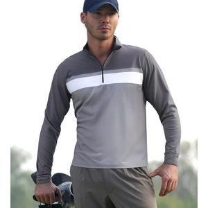 Camisa de Golf Personalizada para Hombre, Manga Larga, Cuello Alto con Cierre, Bloques de Color, Transpirable, Tejido de Poliéster - Product Image 2