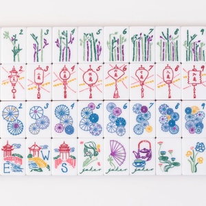 Juego Clásico Miss Engraved, 160 Bloques de Mahjong Acrílicos Estilo Americano con Gemas Verdes y Mármol - Product Image 4