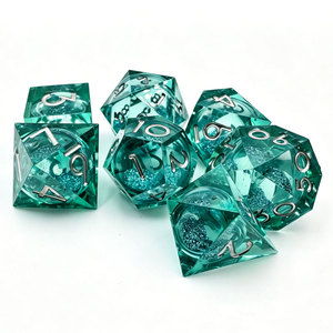 Custom Logo Green Liquid Core <b>Dice</b> <b>Set</b> 7pcs Sharp Edge Resin DND <b>Dice</b> for RPG Board Games - Product Image 4