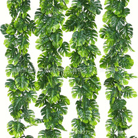 Feuilles de Monstera artificielles, plantes grimpantes vertes en plastique, décorations suspendues pour la décoration murale de fête