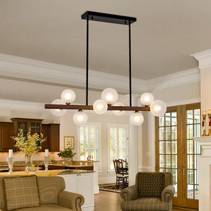 Suspension réglable en <span class=keywords><strong>bois</strong></span> de noyer noir 40W à 3 lumières en verre et métal pour salle à manger, îlot de cuisine, café, décoration intérieure - Product Image 4