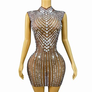 <span class=keywords><strong>Tenue</strong></span> de soirée sexy pour <span class=keywords><strong>femme</strong></span> avec perles brillantes, strass et garniture en maille transparente, idéale pour la danse, les cocktails et les anniversaires - Product Image 6