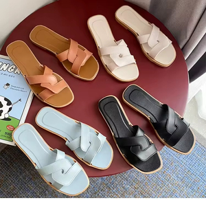 Custom Summer Women's Flat Beach Slippers One-Word Fashion Outer Wear Solid Color Cushioning Feature for Spring Autumn - Product Image 2