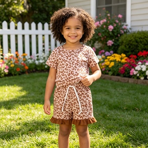 GSSO3305 rts Little Active Girl Ensemble brodé escargot rose Vêtements pour enfants Vente en gros Ensemble à manches courtes Fille Enfant - Product Image 3