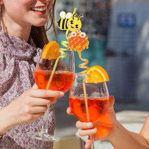 Pailles de fête réutilisables en plastique de qualité alimentaire, motif de dessin animé à la mode, motif en spirale de miel d'abeille, impression numérique - Product Image 5