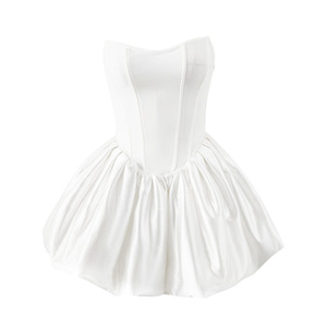 Cao cấp của phụ nữ trắng Fluffy bí ngô váy chéo fishbone Ống Top mùa hè sinh nhật đảng DRESS rắn màu rắn màu - Product Image 2